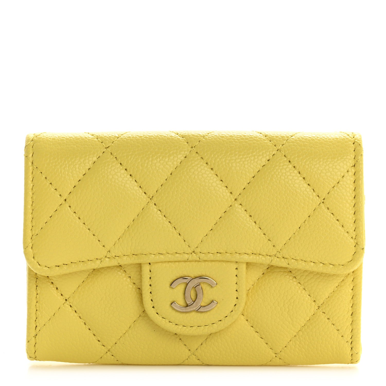 Chanel Caviar Quilted Flap Card Holder Wallet Yellow 1 of 8