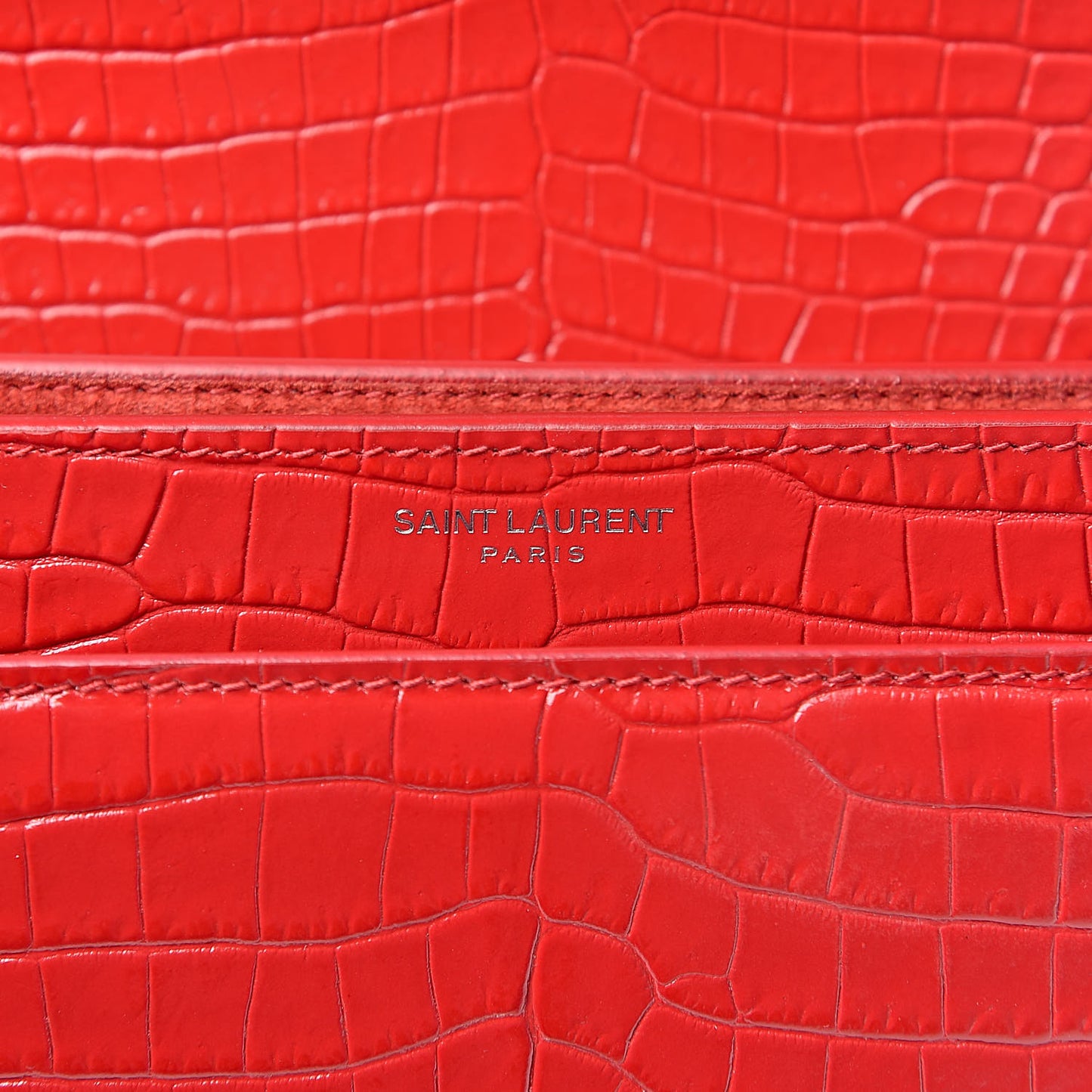 Calfskin Crocodile Embossed Medium Monogram Sunset Rouge Eros