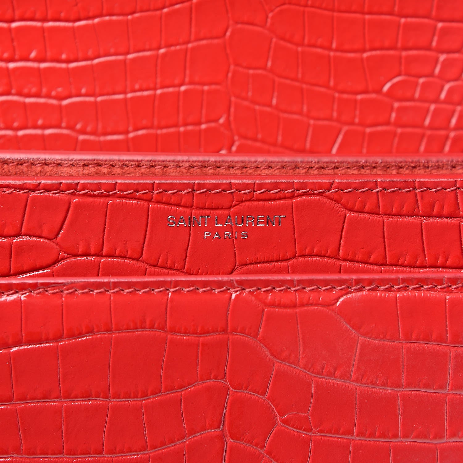 Saint Laurent Calfskin Crocodile Embossed Medium Monogram Sunset Rouge Eros 6 of 12