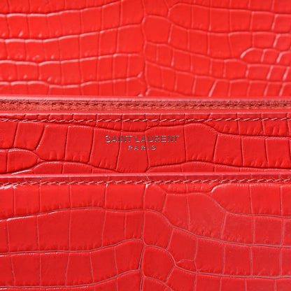 Saint Laurent Calfskin Crocodile Embossed Medium Monogram Sunset Rouge Eros 6 of 12