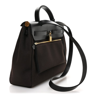 Hermes Military Toile Vache Hunter Herbag Zip Retourne 31 PM Black Ebene 4 of 11