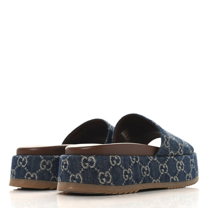 Gucci New Denim GG Monogram Angelina Platform 55mm Slide Sandals 40 Blue Tea 5 of 9