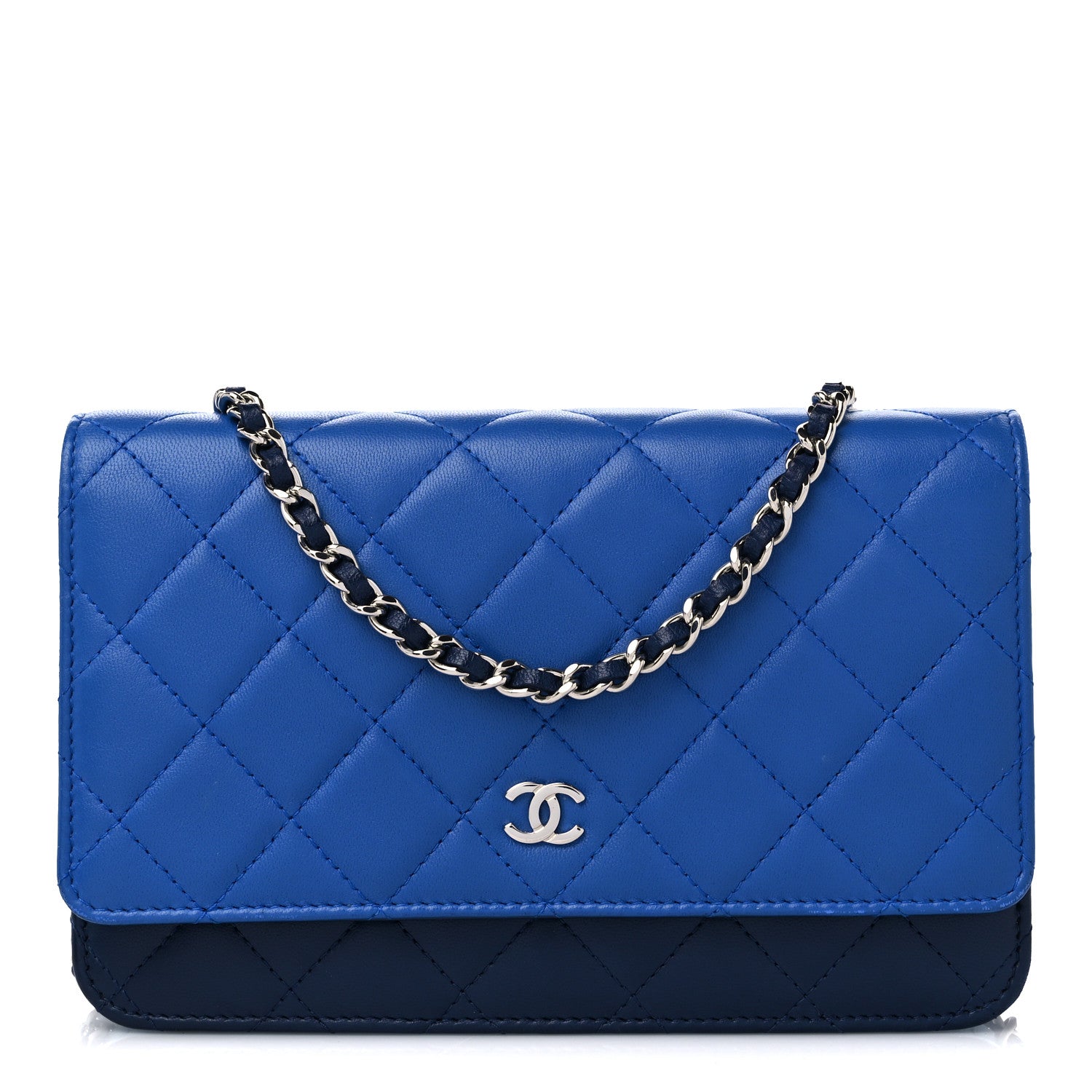 Chanel Lambskin Quilted Tri-Color Wallet On Chain WOC Dark Blue 1 of 11