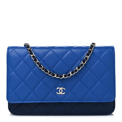 Chanel Lambskin Quilted Tri-Color Wallet On Chain WOC Dark Blue 1 of 11