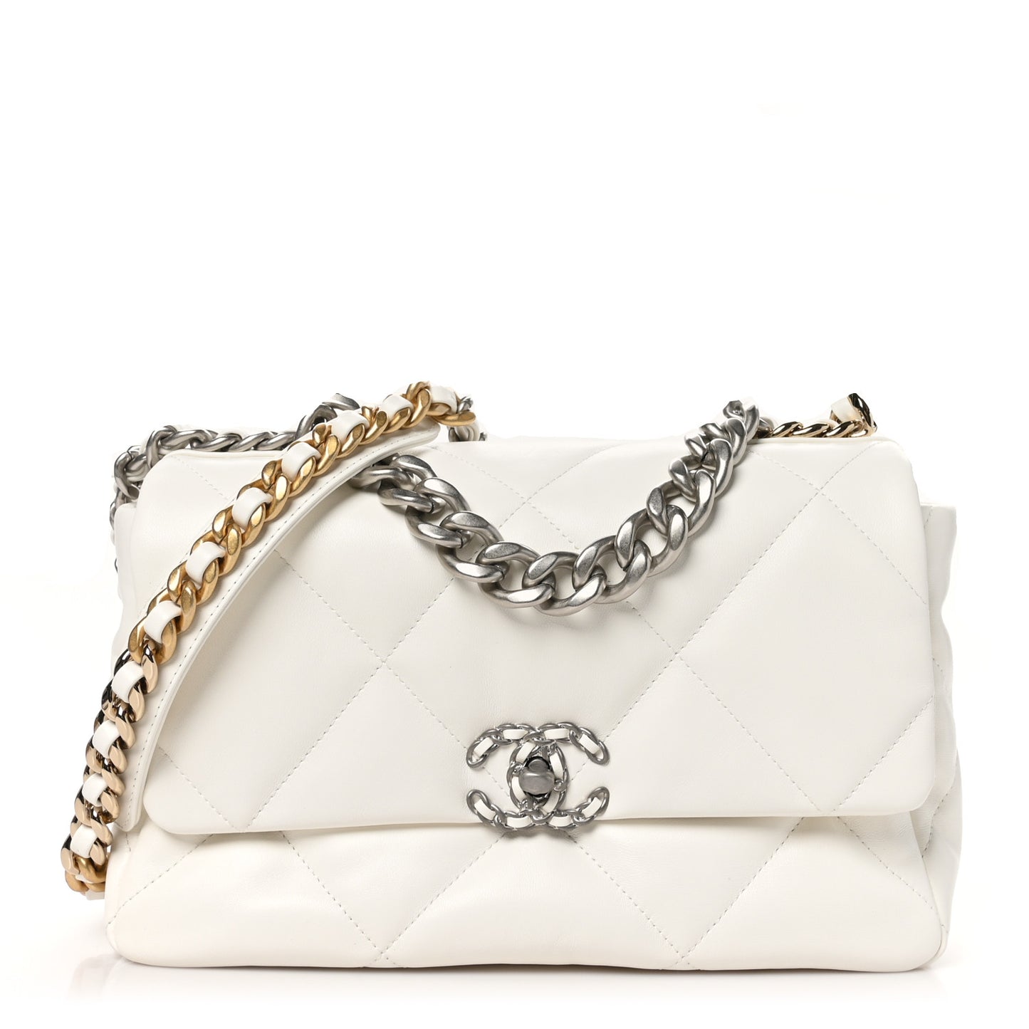 Lambskin Quilted Large Chanel 19 Flap White