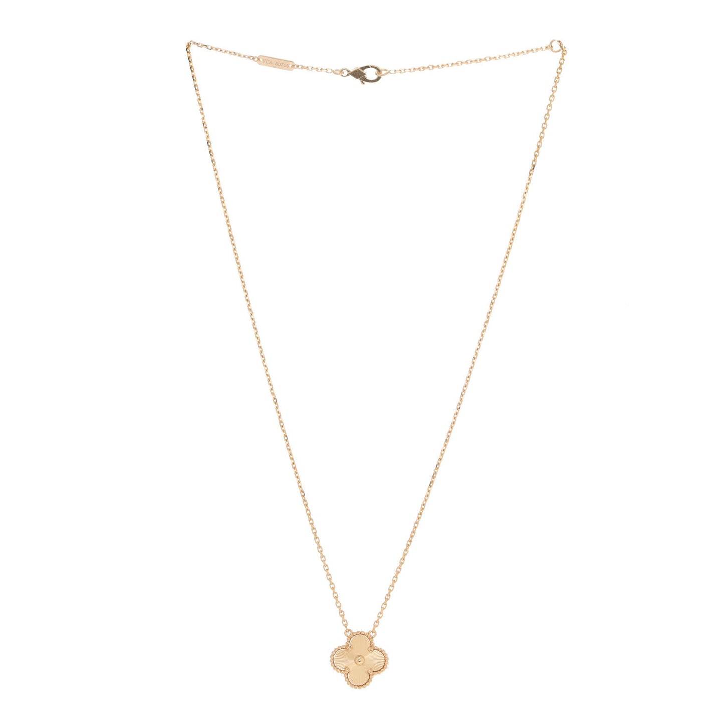 18K Yellow Gold Guilloche Vintage Alhambra Pendant Necklace