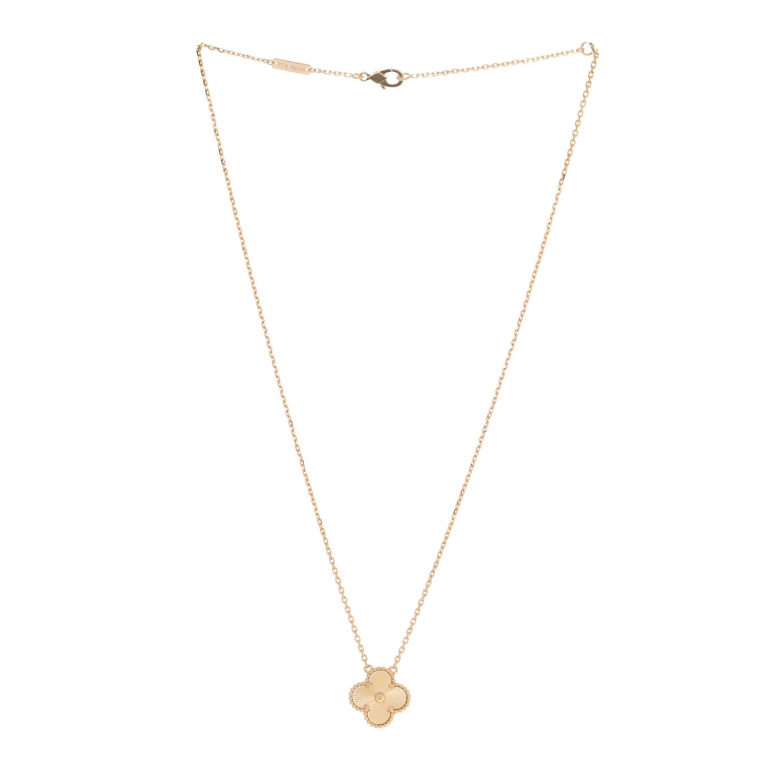 Van Cleef & Arpels 18K Yellow Gold Guilloche Vintage Alhambra Pendant Necklace 3 of 6