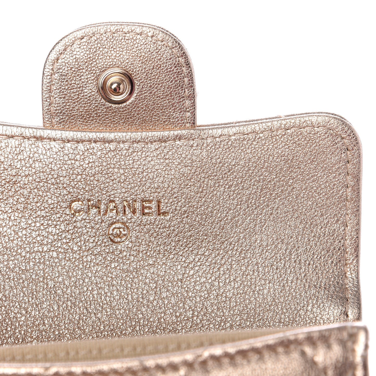 Metallic Lambskin Quilted Flap Card Holder Chain Wristlet Gold