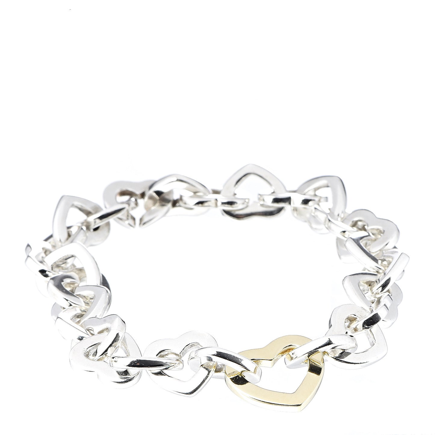 Sterling Silver 18K Yellow Gold Heart Links Bracelet