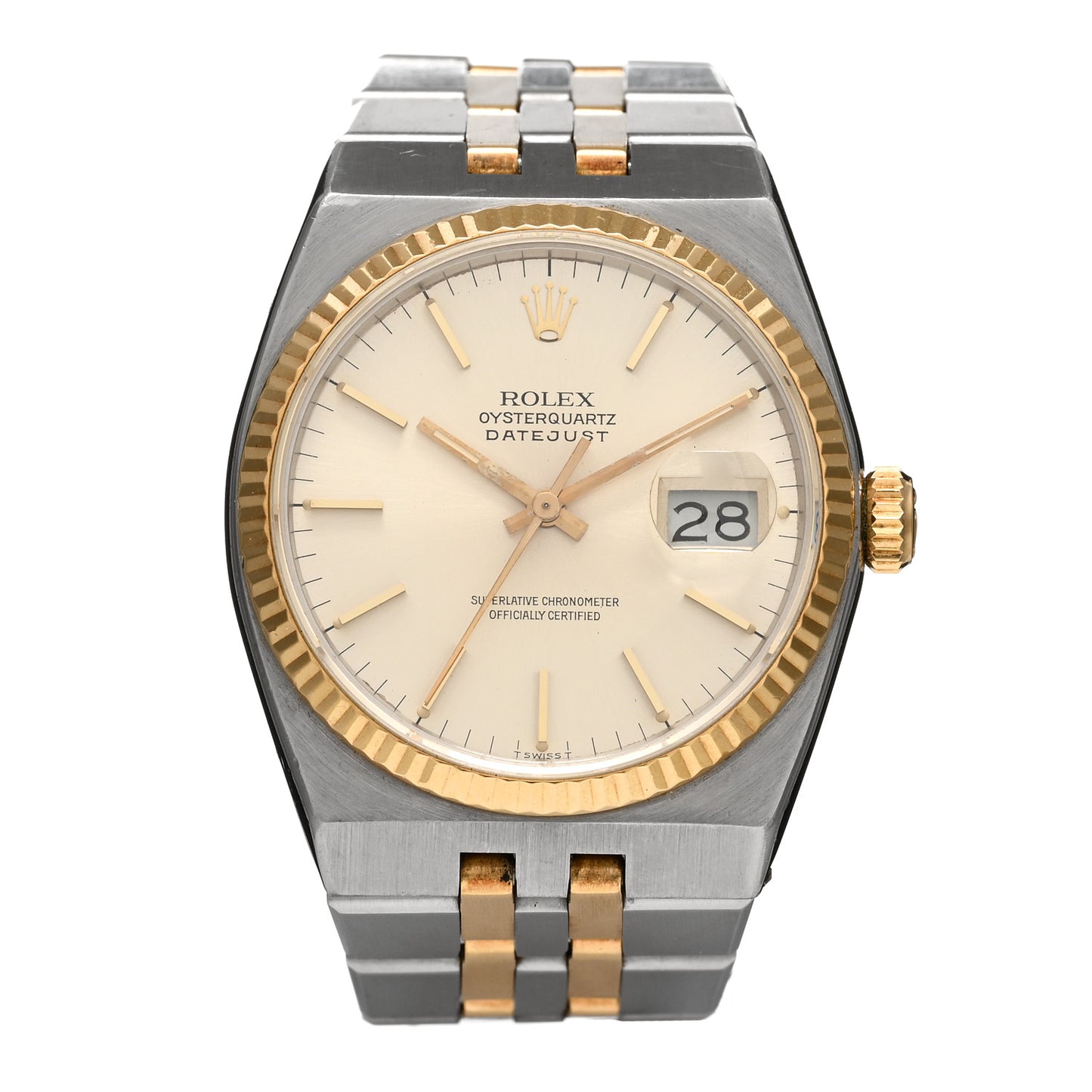 Stainless Steel 18K Yellow Gold 36mm OysterQuartz Datejust Watch Silver 17013