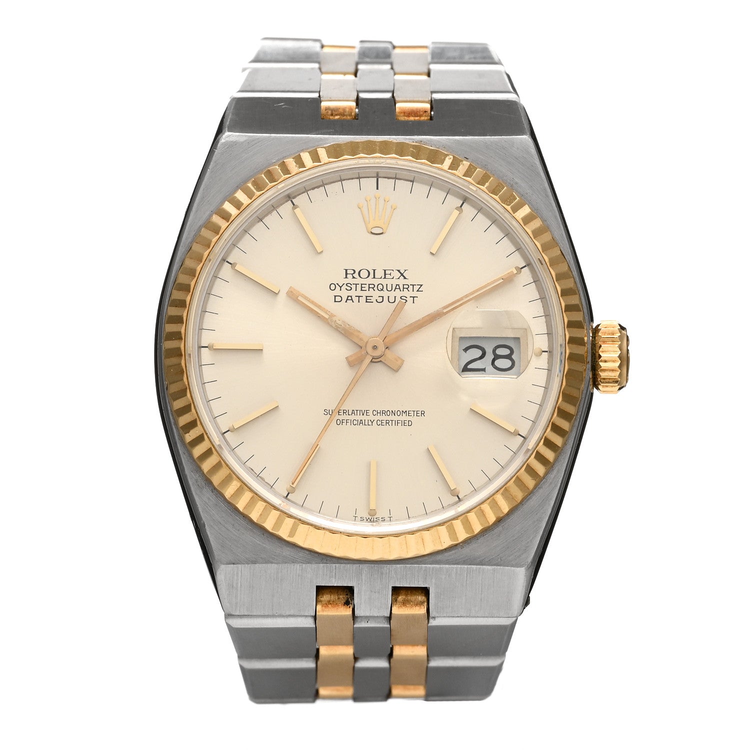 Rolex Stainless Steel 18K Yellow Gold 36mm OysterQuartz Datejust Watch Silver 17013 1 of 4