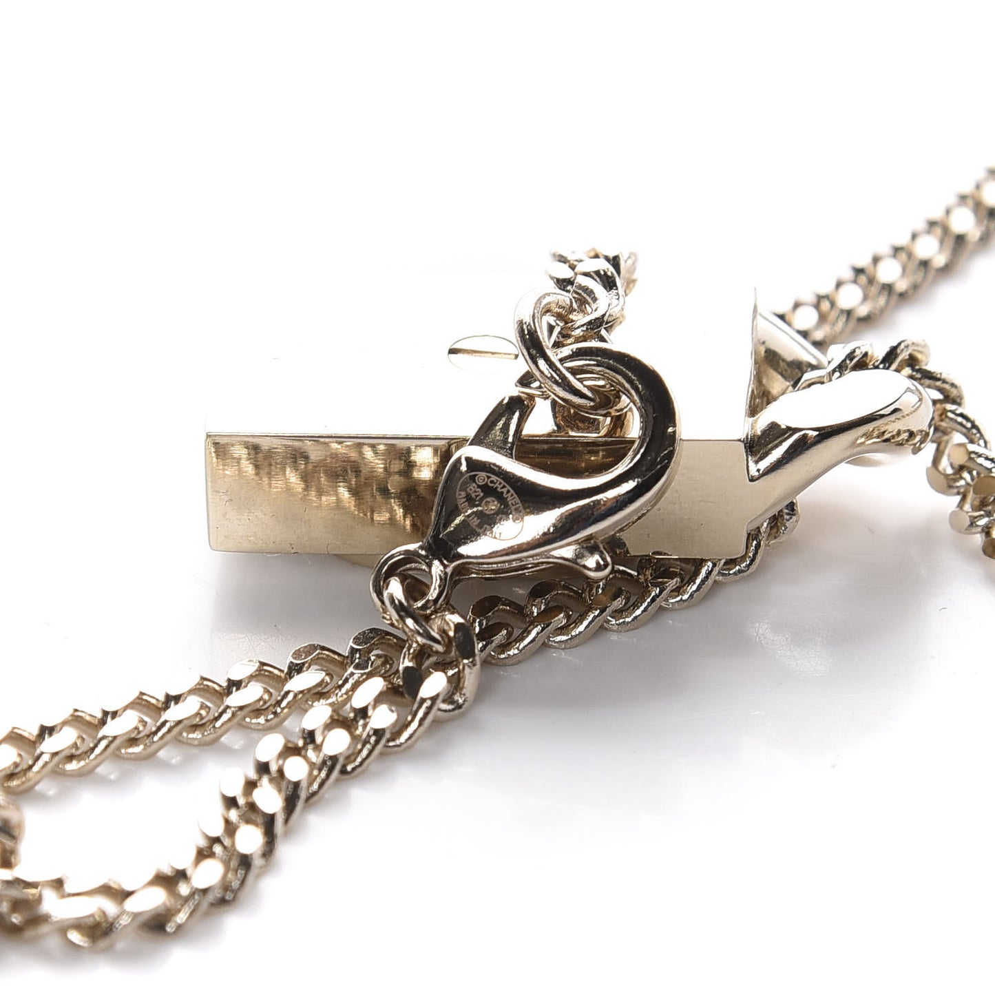 Crystal Dog Tag Charm Necklace Gold