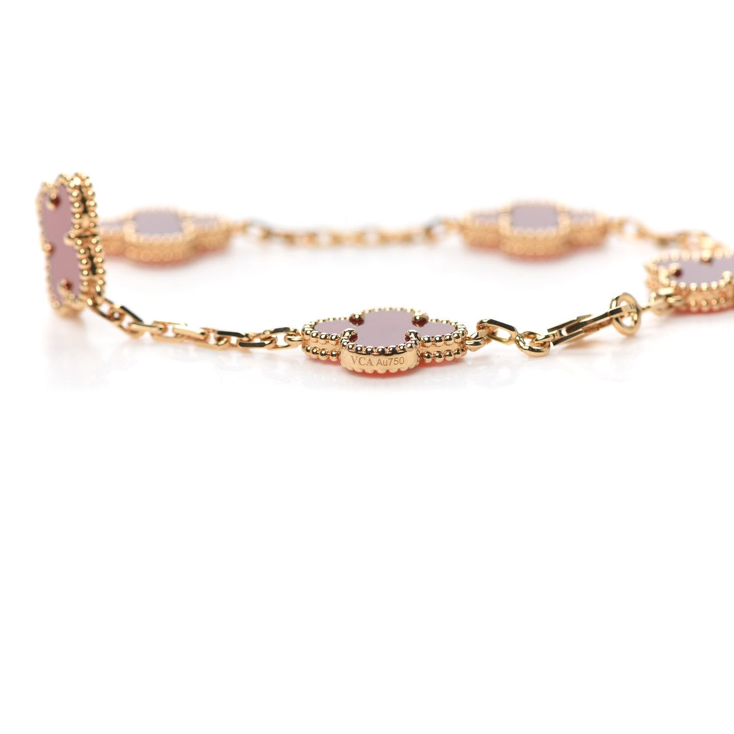18K Yellow Gold Carnelian 5 Motifs Vintage Alhambra Bracelet