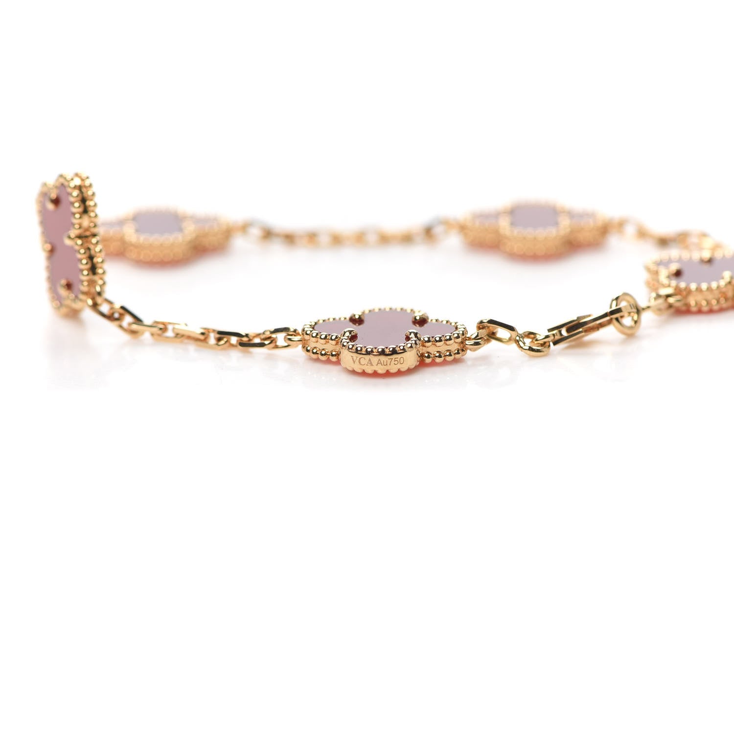 Van Cleef & Arpels 18K Yellow Gold Carnelian 5 Motifs Vintage Alhambra Bracelet 6 of 7