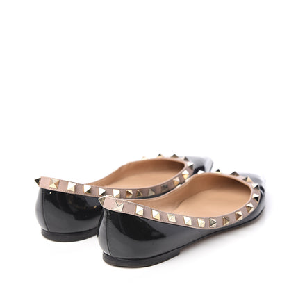 Valentino Garavani Patent Nappa Rockstud Ballerina Flats 37.5 Black Poudre 4 of 10