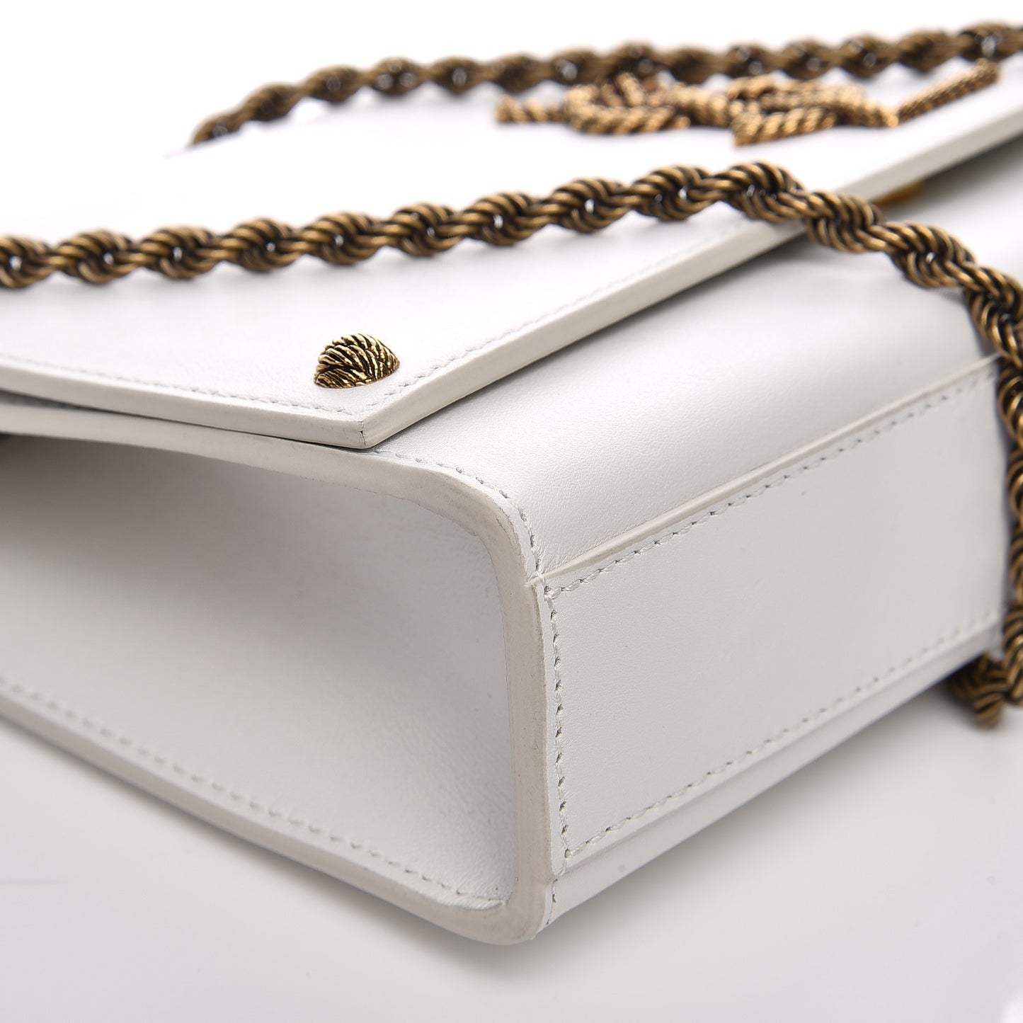 Smooth Calfskin Medium Braided Monogram Kate Satchel Blanc Craie
