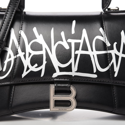 Balenciaga Shiny Box Calfskin Graffiti Logo Small Hourglass Top Handle Bag Black Silver 9 of 9