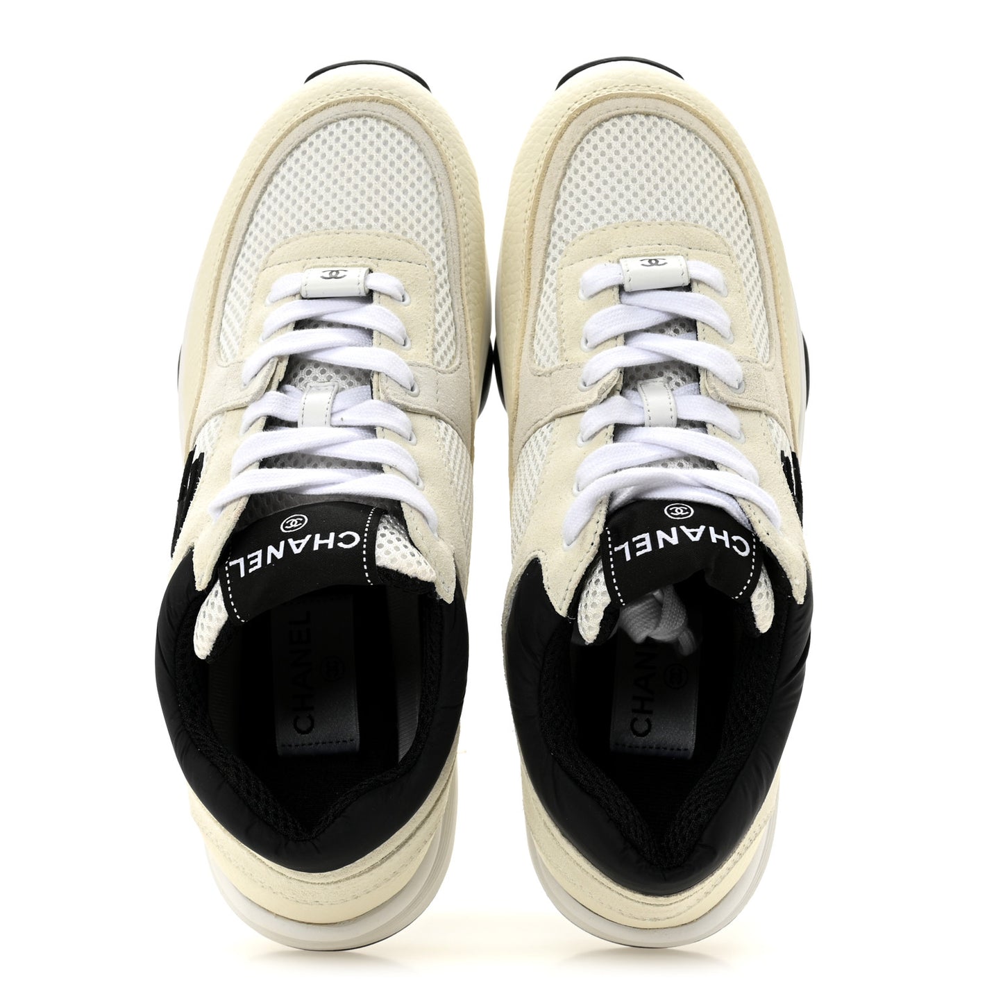 Mesh Suede Calfskin Grained Calfskin Womens CC Sneakers 38.5 White Black