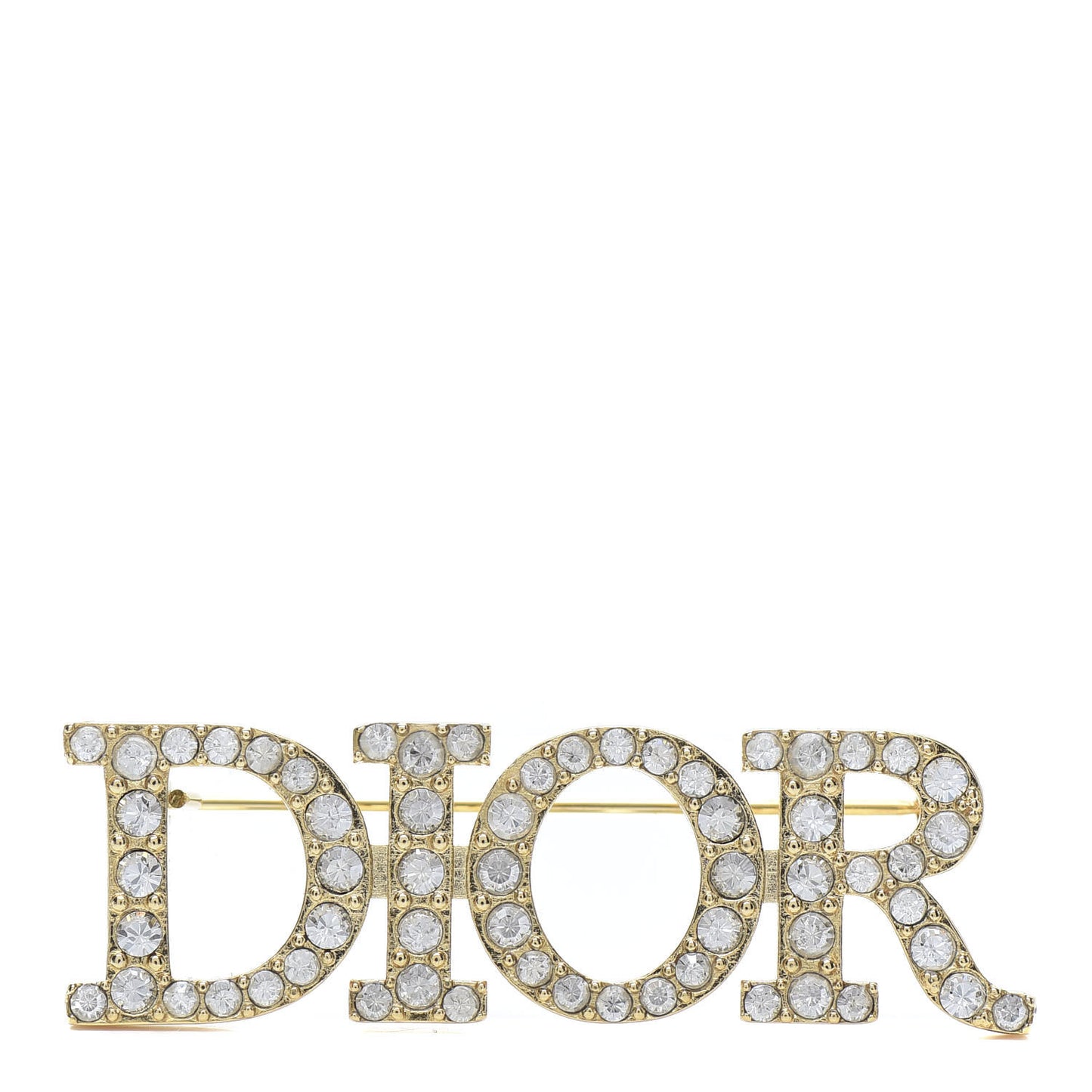 Crystal Dior Logo Brooch Gold