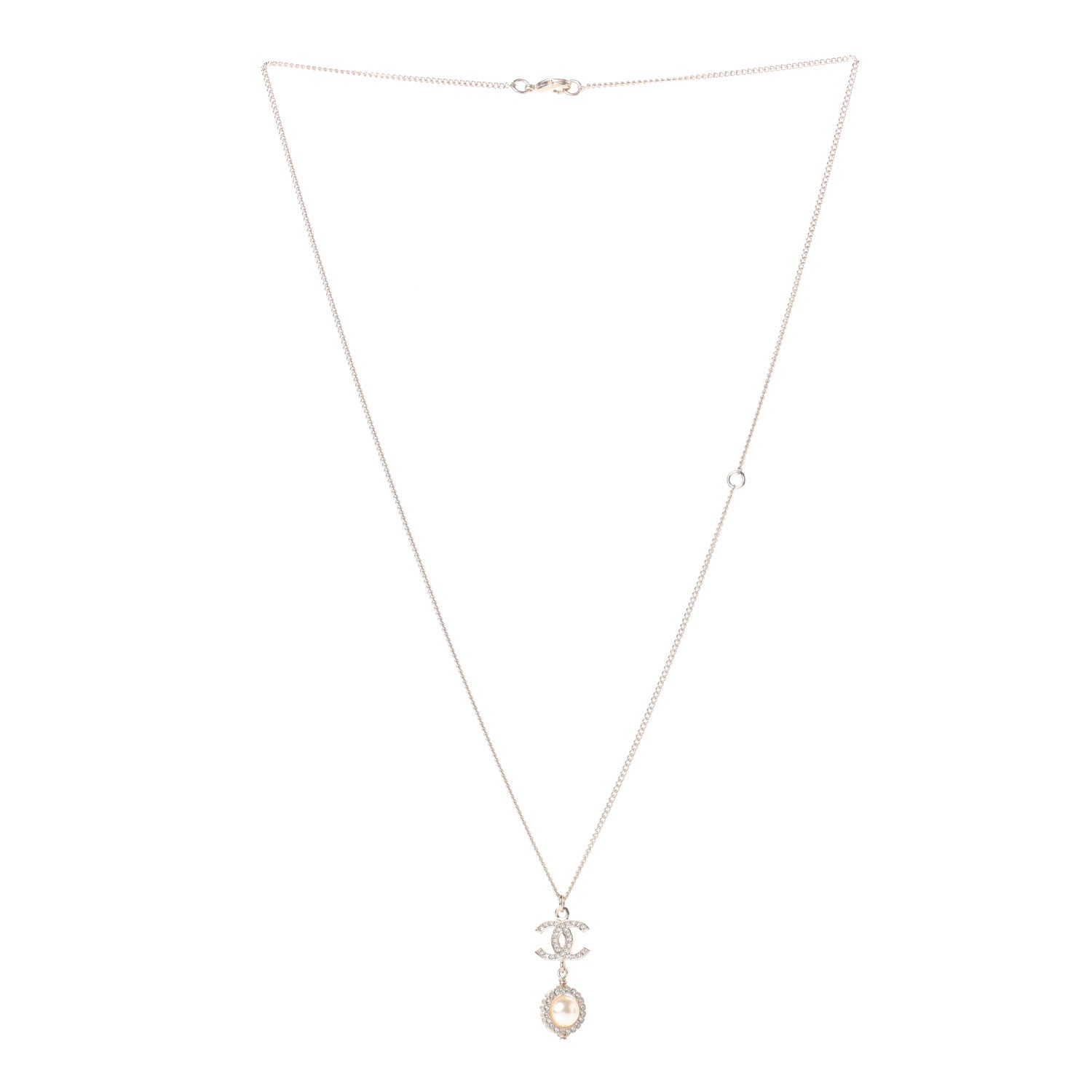 Chanel Crystal Pearl CC Lace Camellia Necklace Gold 3 of 4