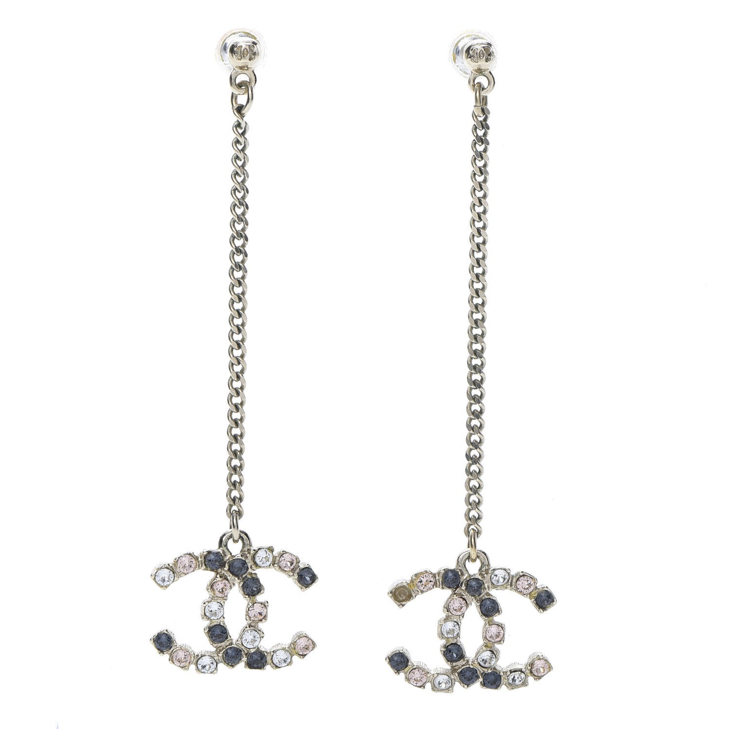 Crystal CC Drop Earrings Pink Grey Gold