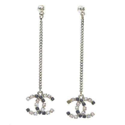 Chanel Crystal CC Drop Earrings Pink Grey Gold 1 of 6