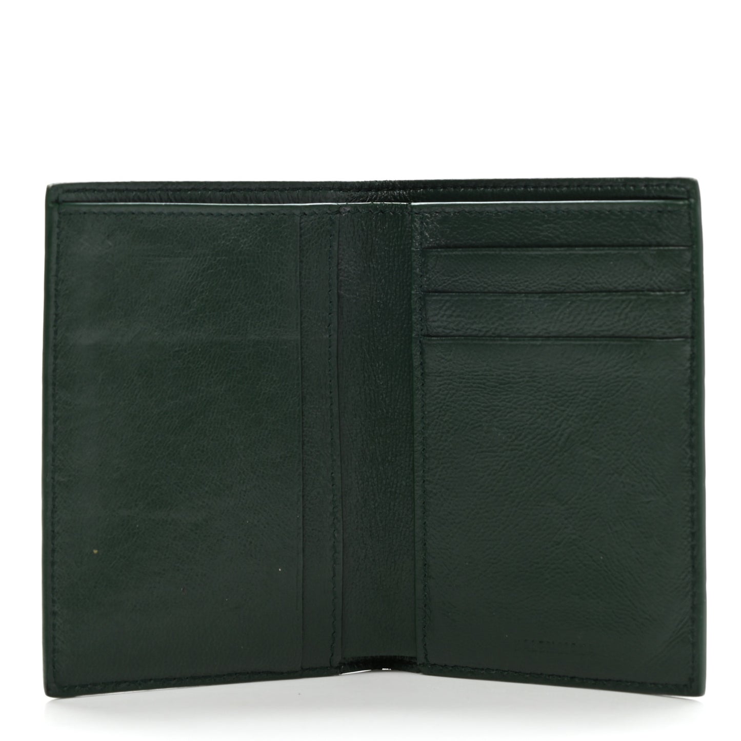 Semi Matte Calfskin Crocodile Embossed Logo Cash Vertical Card Case Dark Green White