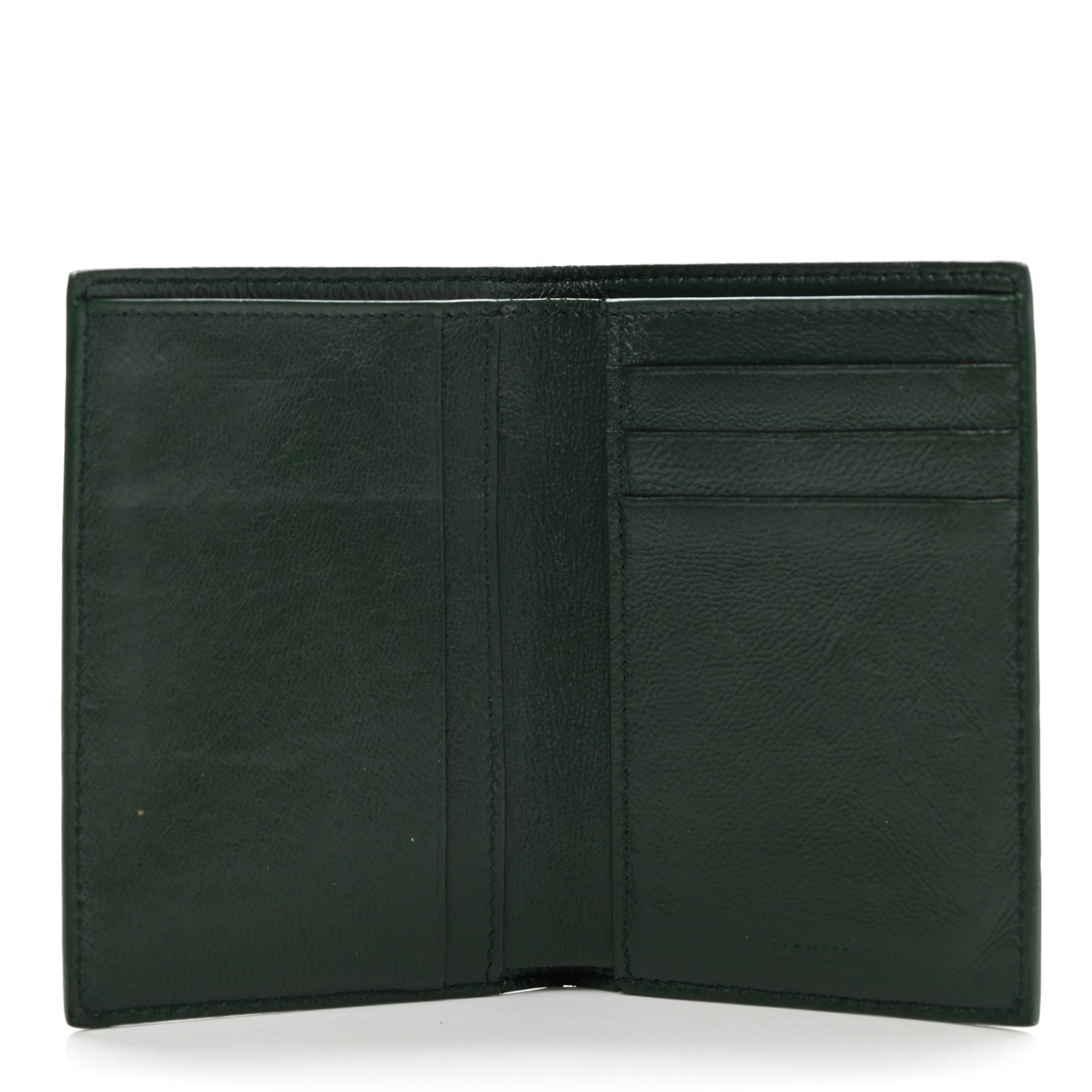 Balenciaga Semi Matte Calfskin Crocodile Embossed Logo Cash Vertical Card Case Dark Green White 5 of 9