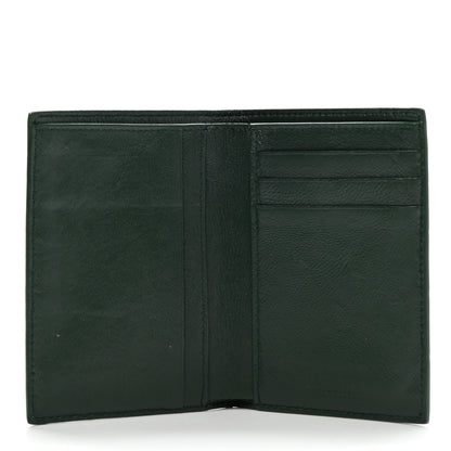 Balenciaga Semi Matte Calfskin Crocodile Embossed Logo Cash Vertical Card Case Dark Green White 5 of 9
