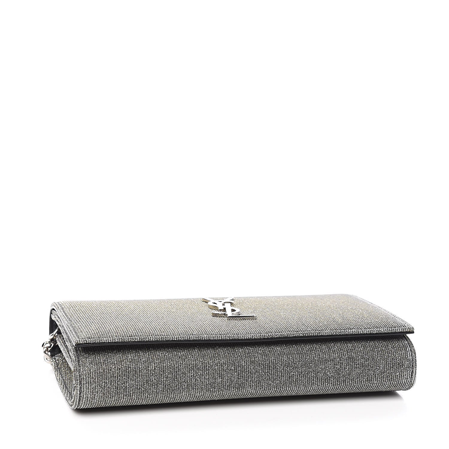 Saint Laurent Metallic Sparkle Fabric Monogram Chain Wallet Anthracite 4 of 9