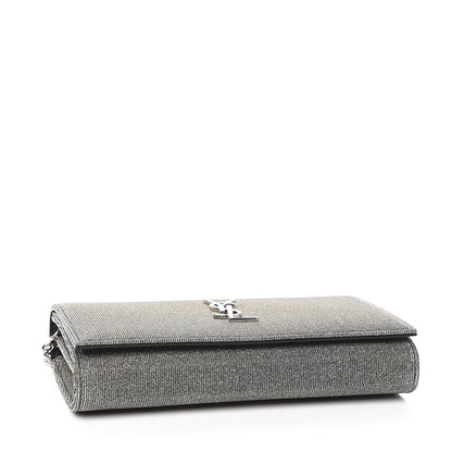 Saint Laurent Metallic Sparkle Fabric Monogram Chain Wallet Anthracite 4 of 9