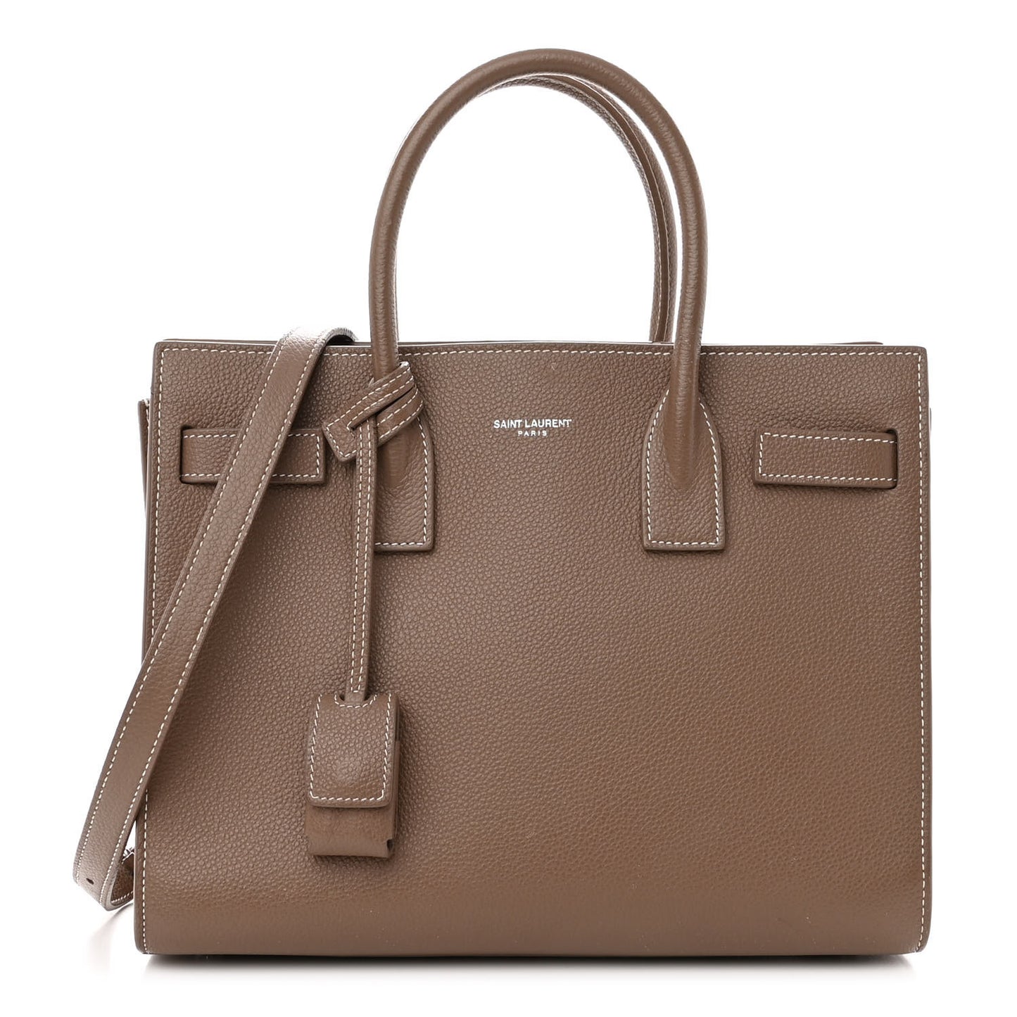 Grained Calfskin Topstich Baby Sac De Jour Taupe
