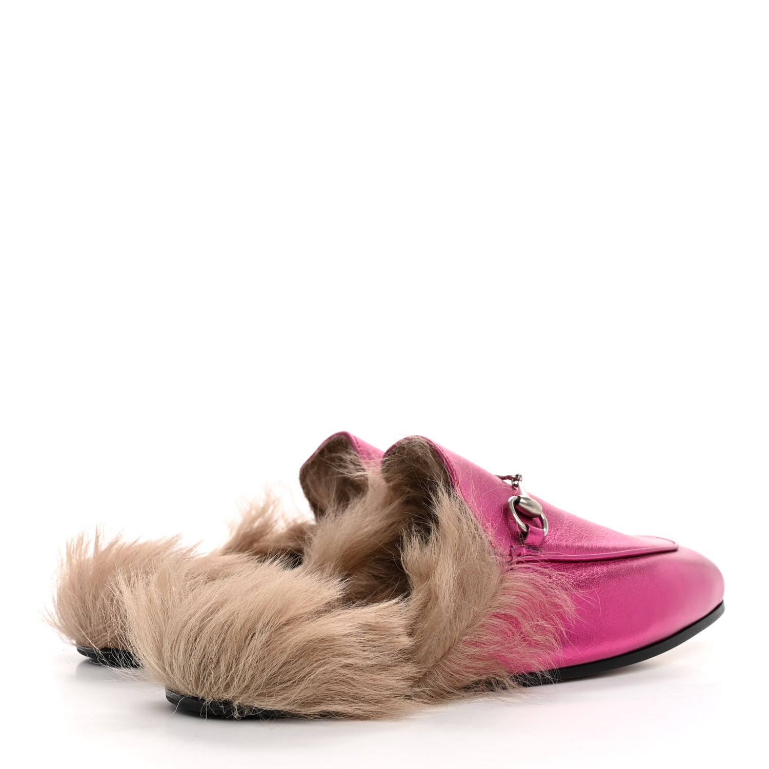 Gucci Metallic Nappa Fur Womens Princetown Slippers 38 Fuxia 5 of 8
