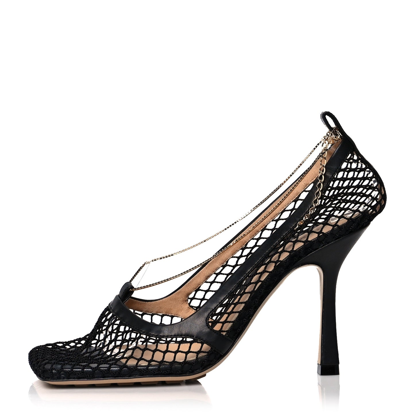 Mesh Calfskin Chain Stretch Pumps 36.5 Black