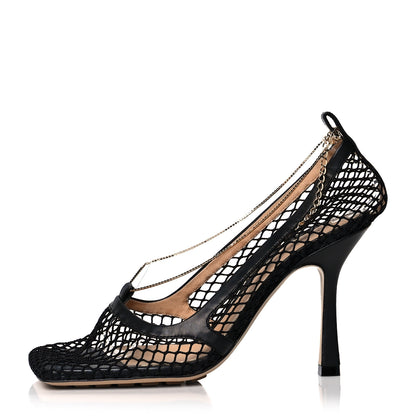 Bottega Veneta Mesh Calfskin Chain Stretch Pumps 36.5 Black 1 of 7