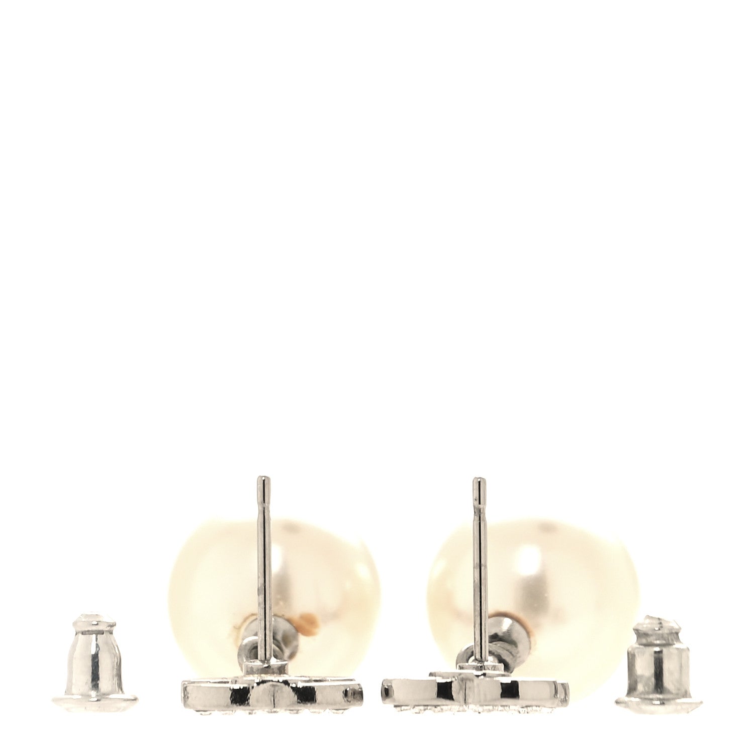 Chanel Crystal Pearl CC Drop Earrings Silver Pearly White 3 of 6