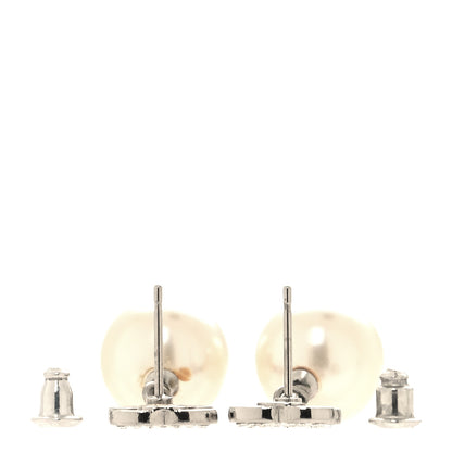 Chanel Crystal Pearl CC Drop Earrings Silver Pearly White 3 of 6