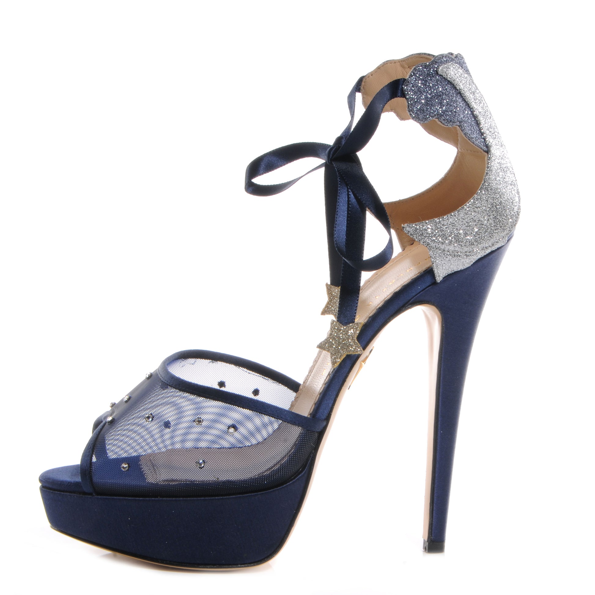 FASHIONPHILE CHARLOTTEOLYMPIASilkTwillAnkleTiePlatformSandals41Blue 1 of 6