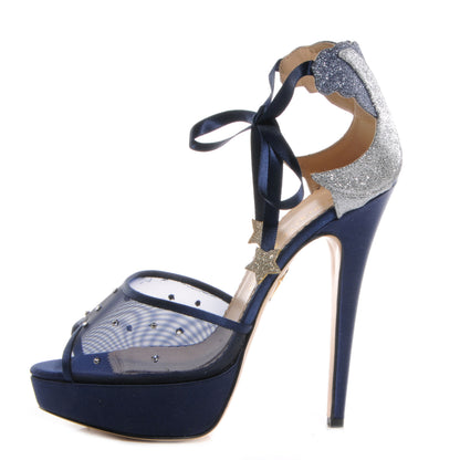 FASHIONPHILE CHARLOTTEOLYMPIASilkTwillAnkleTiePlatformSandals41Blue 1 of 6