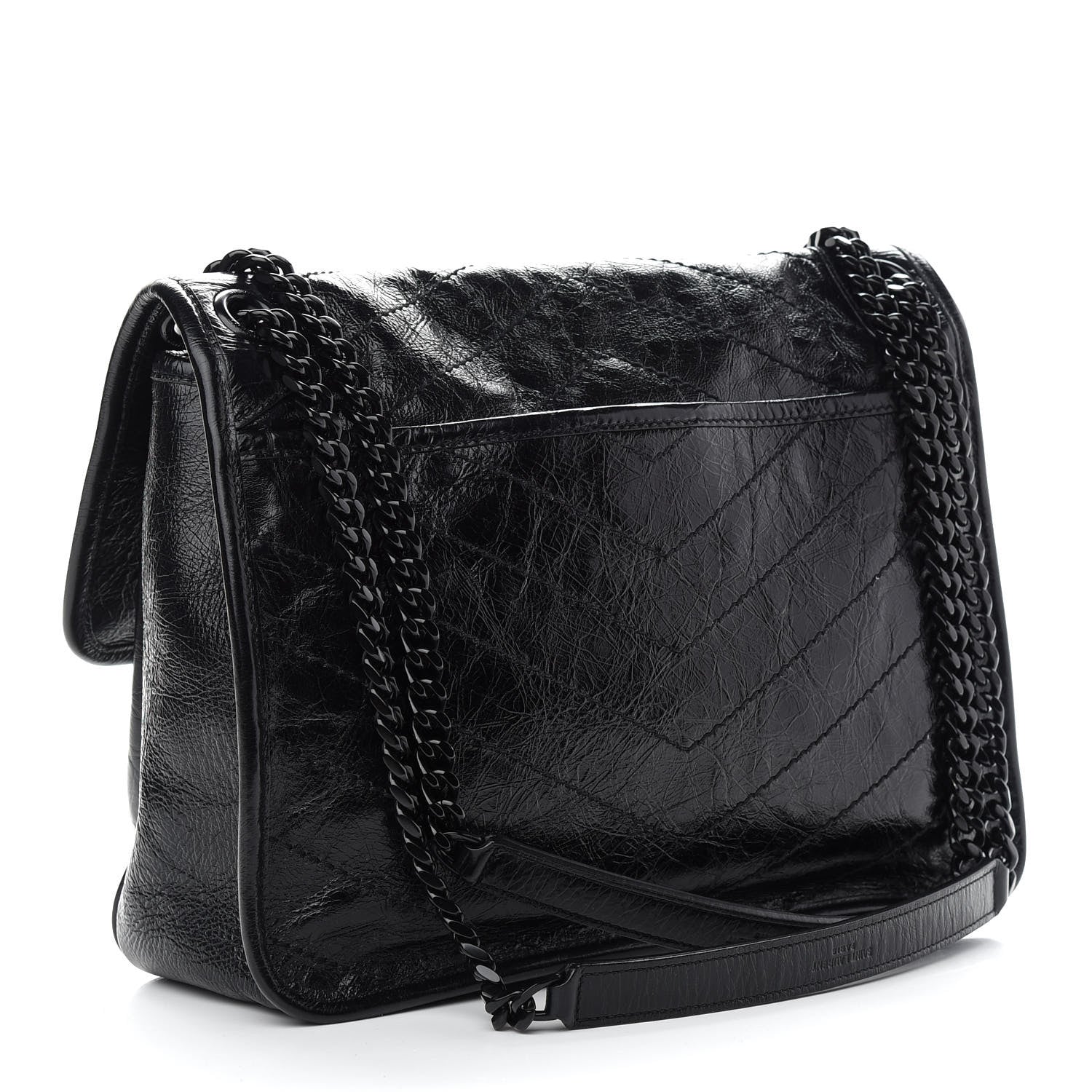 Saint Laurent Crinkled Calfskin Matelasse Monogram Medium Niki Chain Satchel Black 3 of 9
