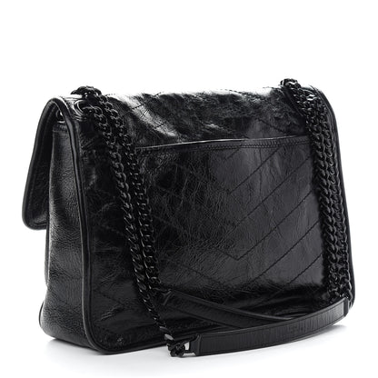 Saint Laurent Crinkled Calfskin Matelasse Monogram Medium Niki Chain Satchel Black 3 of 9