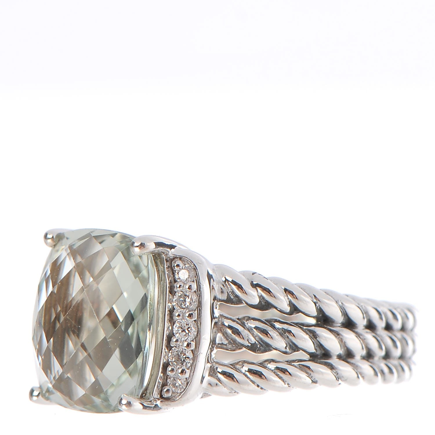 David Yurman Sterling Silver Diamond Prasiolite 10mm Petite Wheaton Ring 52 6 3 of 5