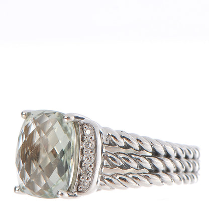 David Yurman Sterling Silver Diamond Prasiolite 10mm Petite Wheaton Ring 52 6 3 of 5