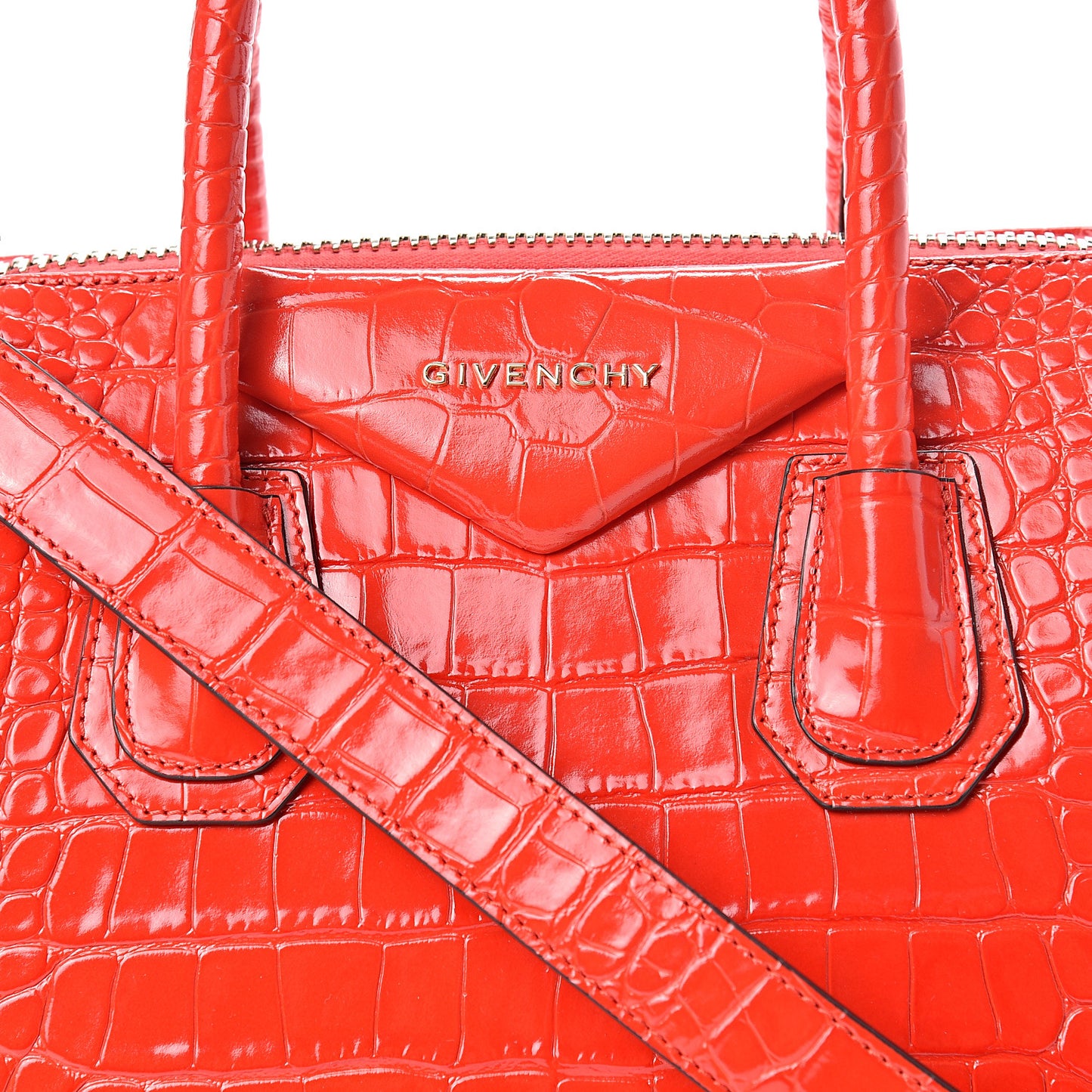 Calfskin Crocodile Embossed Small Antigona Red