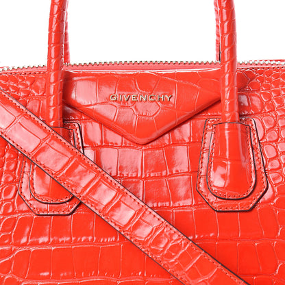 Givenchy Calfskin Crocodile Embossed Small Antigona Red 8 of 10