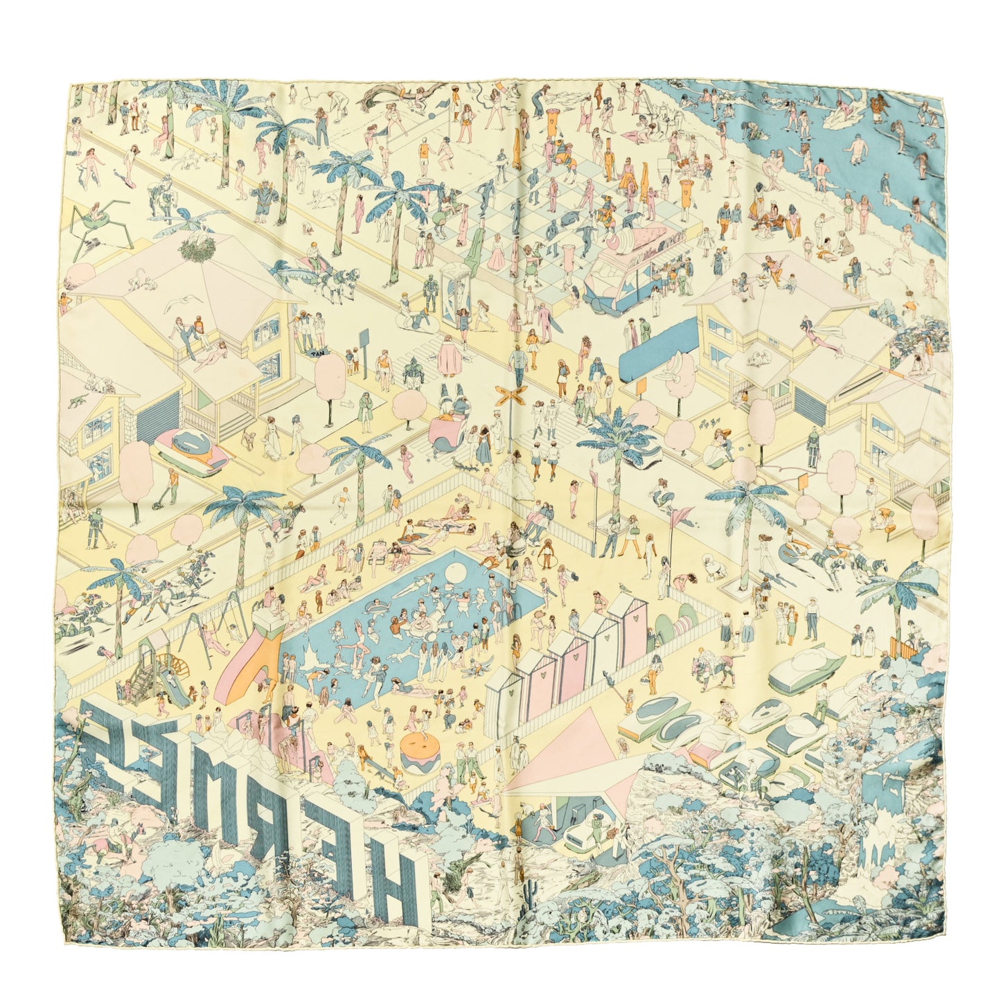 Silk On The Beach Scarf 90 Jaune Soufre Aqua