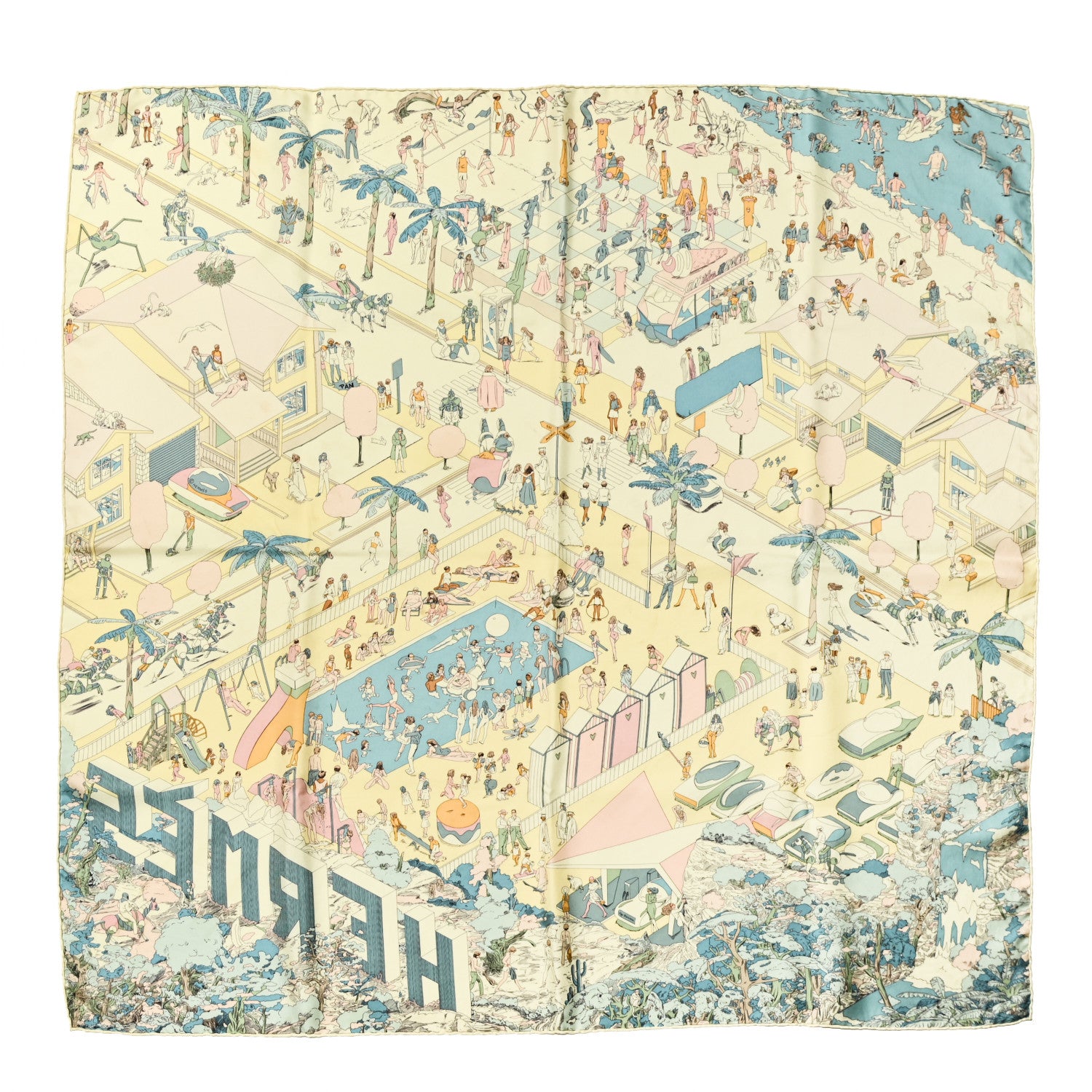 Hermes Silk On The Beach Scarf 90 Jaune Soufre Aqua 1 of 5