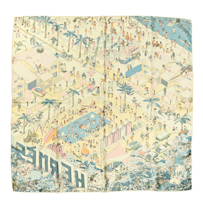 Hermes Silk On The Beach Scarf 90 Jaune Soufre Aqua 1 of 5