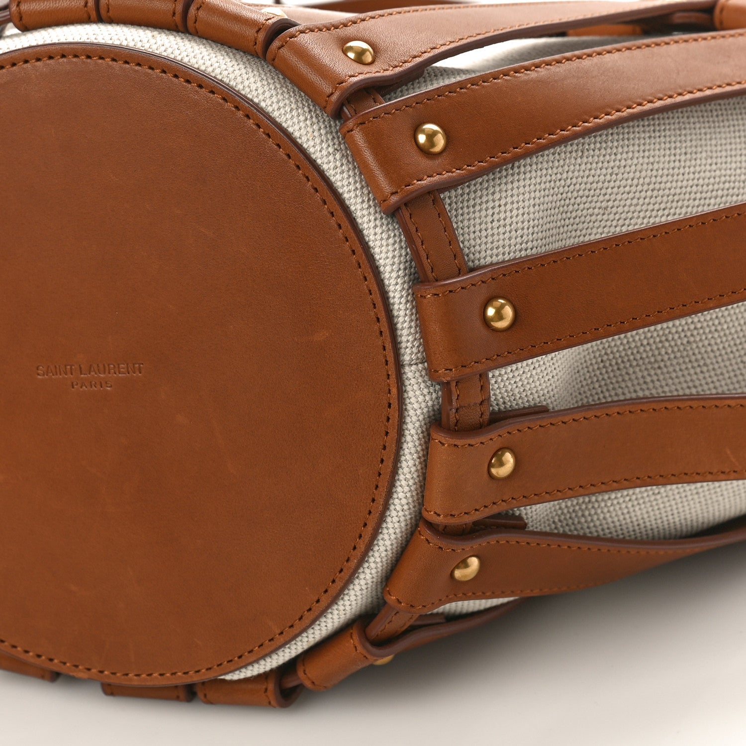 Saint Laurent Calfskin Canvas Beatrix Panier Cut Out Tote Grege Brick 8 of 8