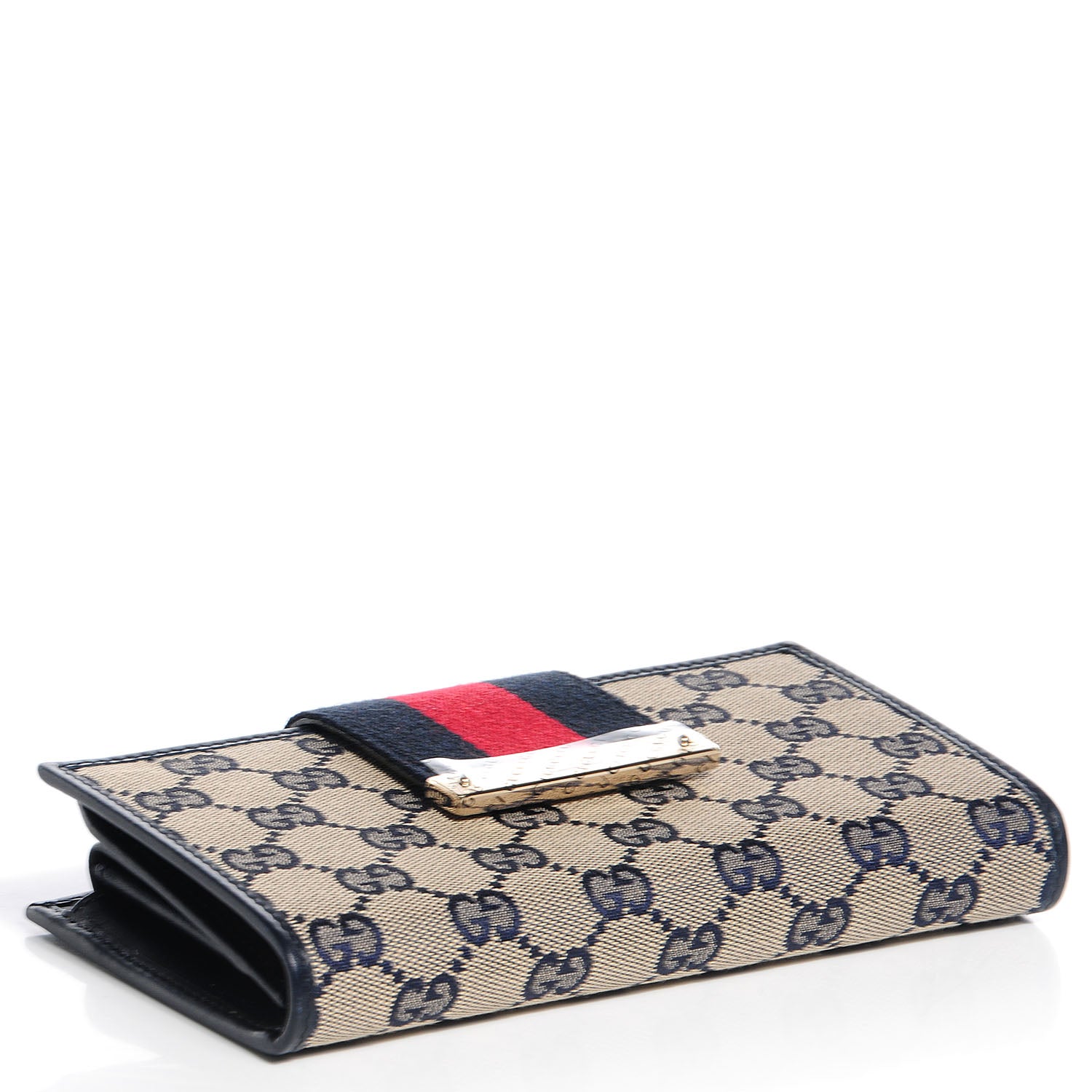 Gucci Monogram Calfskin Ladies Web Long Wallet Beige Blue 4 of 9